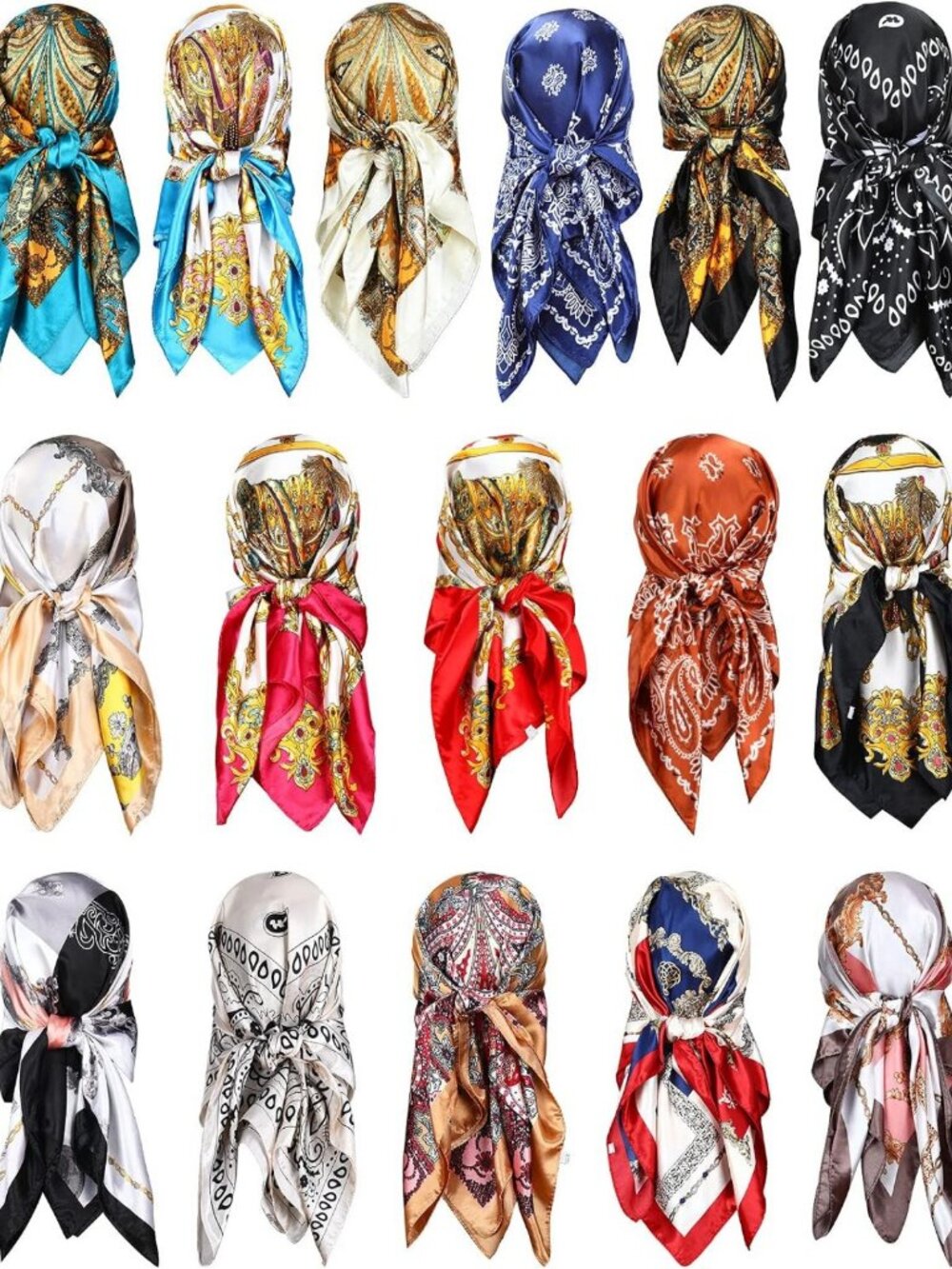 16 Pcs 35” Satin Hair Scarves for Women - Large Square Sleep & Travel Wraps